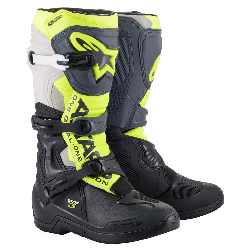 Alpinestars Tech-3 MX Boots - Black/Cool Gray/Yellow Fluoro