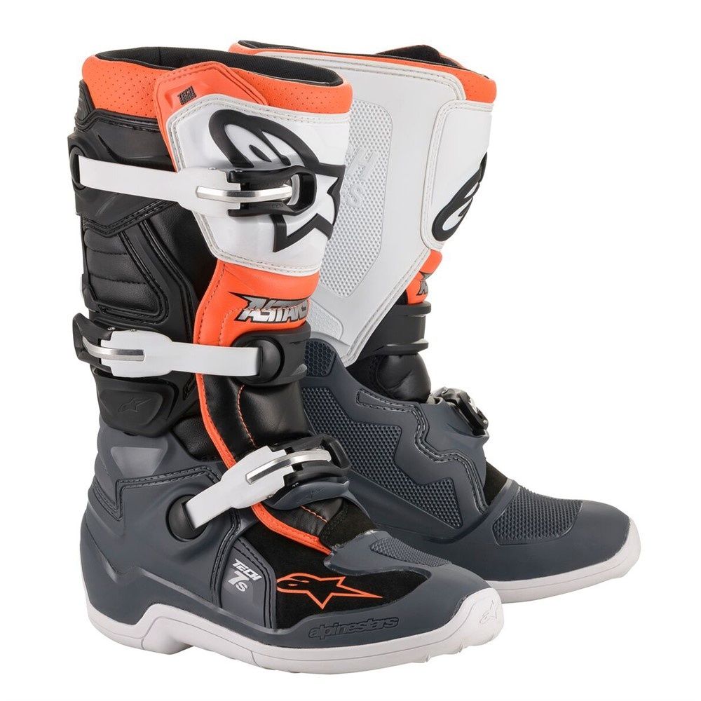 Tech-7S MX Boots - Black/Gray/White/Orange Fluoro