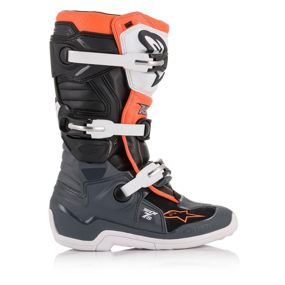 Tech-7S MX Boots - Black/Gray/White/Orange Fluoro