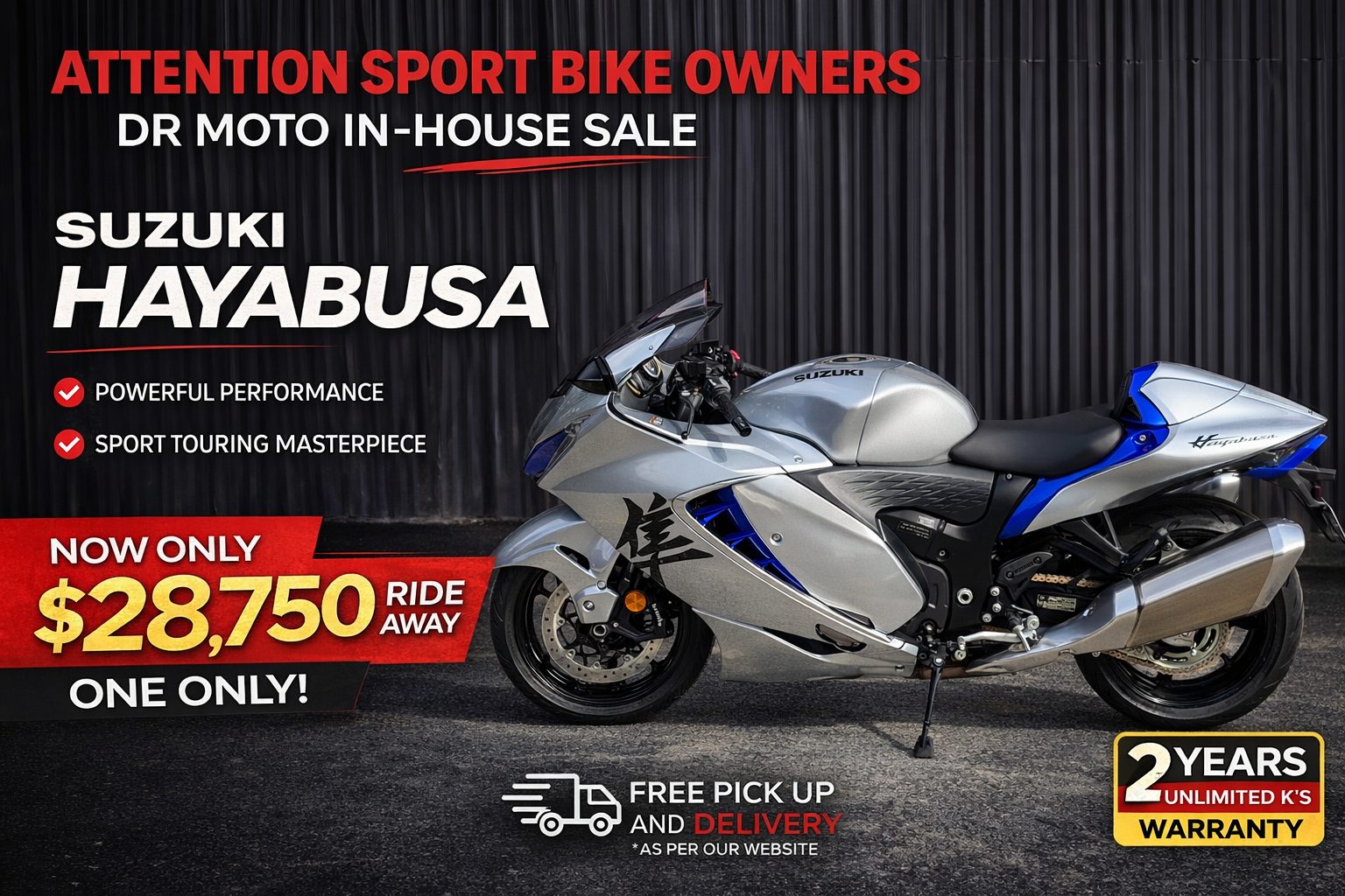Suzuki Hayabusa 1340cc Superbike – Cruise | Quickshifter | Ride Away