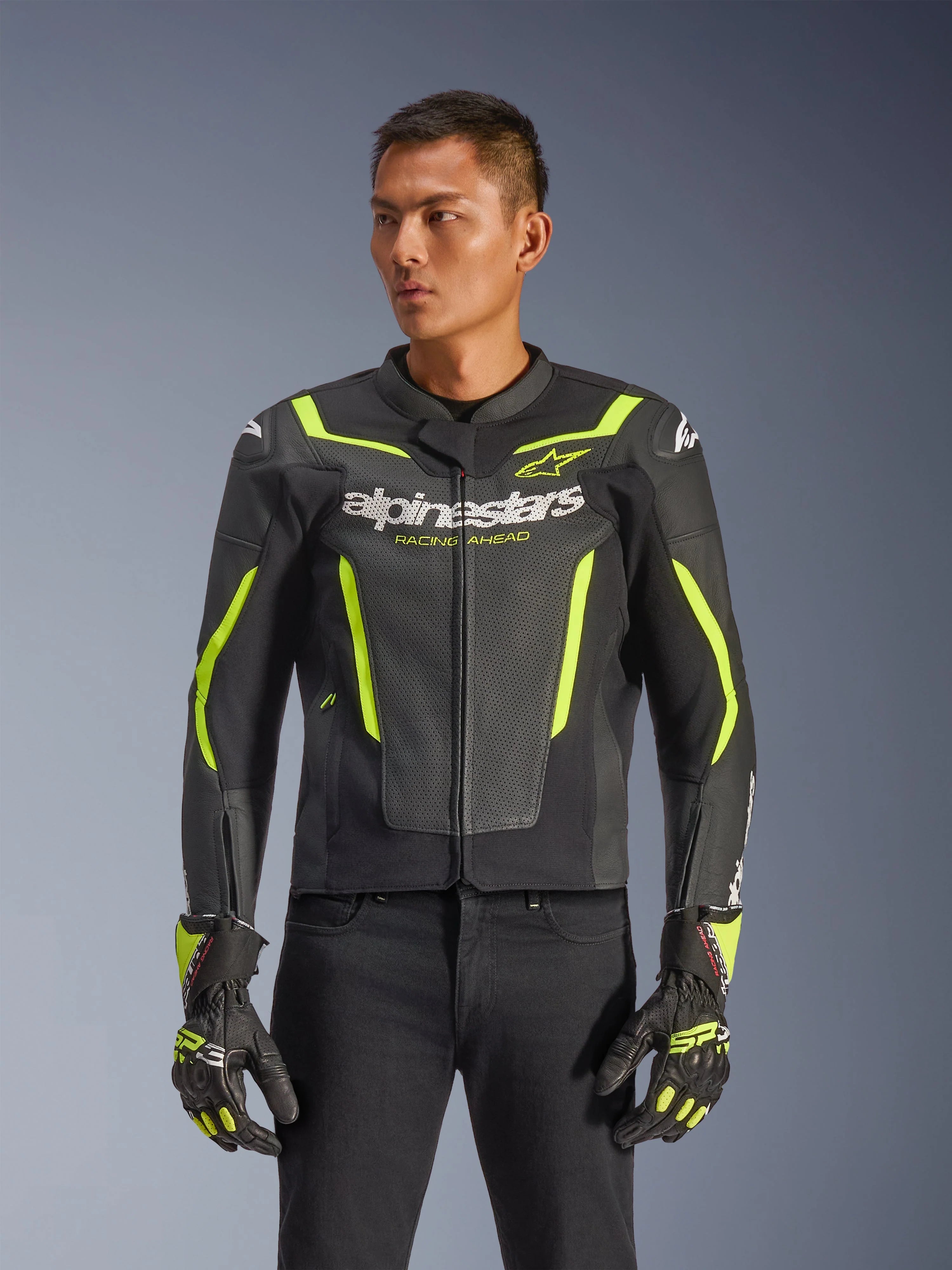 Alpinestars GP Force v2 Leather Jacket Air - Airflow Black/Yellow Fluoro