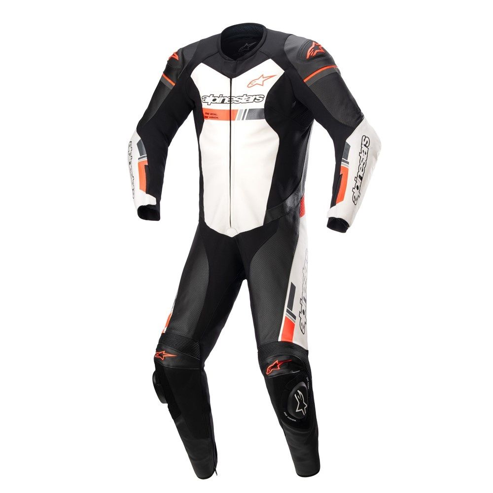 Alpinestars GP Force Chaser 1-Piece Leather Suit -  Black/White/Red Fluoro