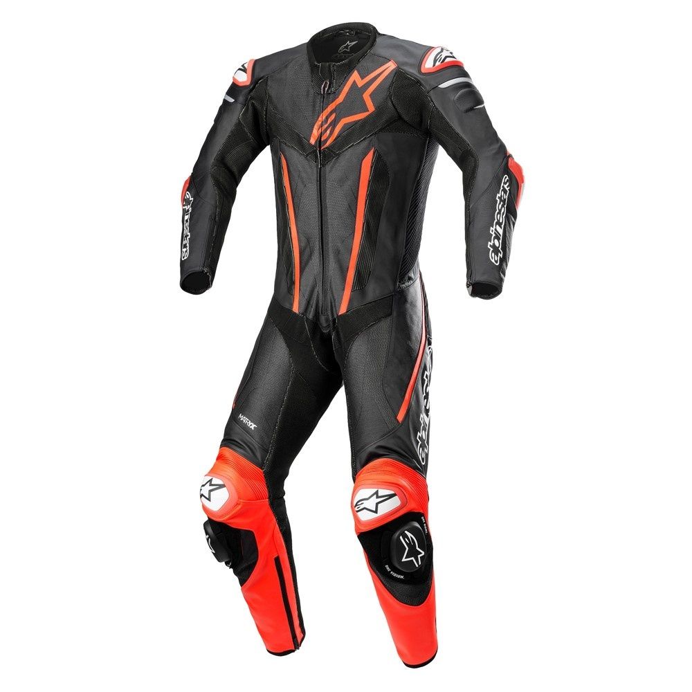 Alpinestars Fusion 1-Piece Leather Suit - Black/Red Fluoro