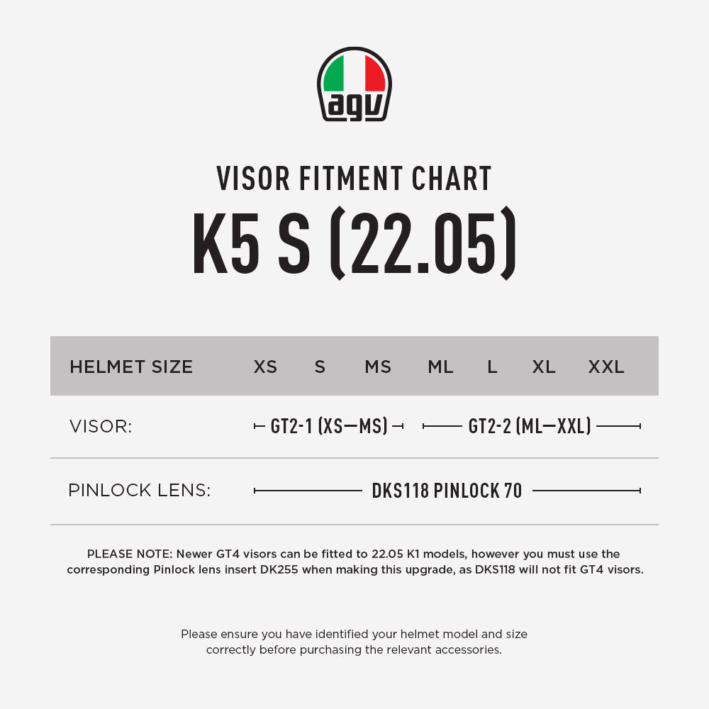 AGV K5 S 22.05 VISOR & PINLOCK FITMENT