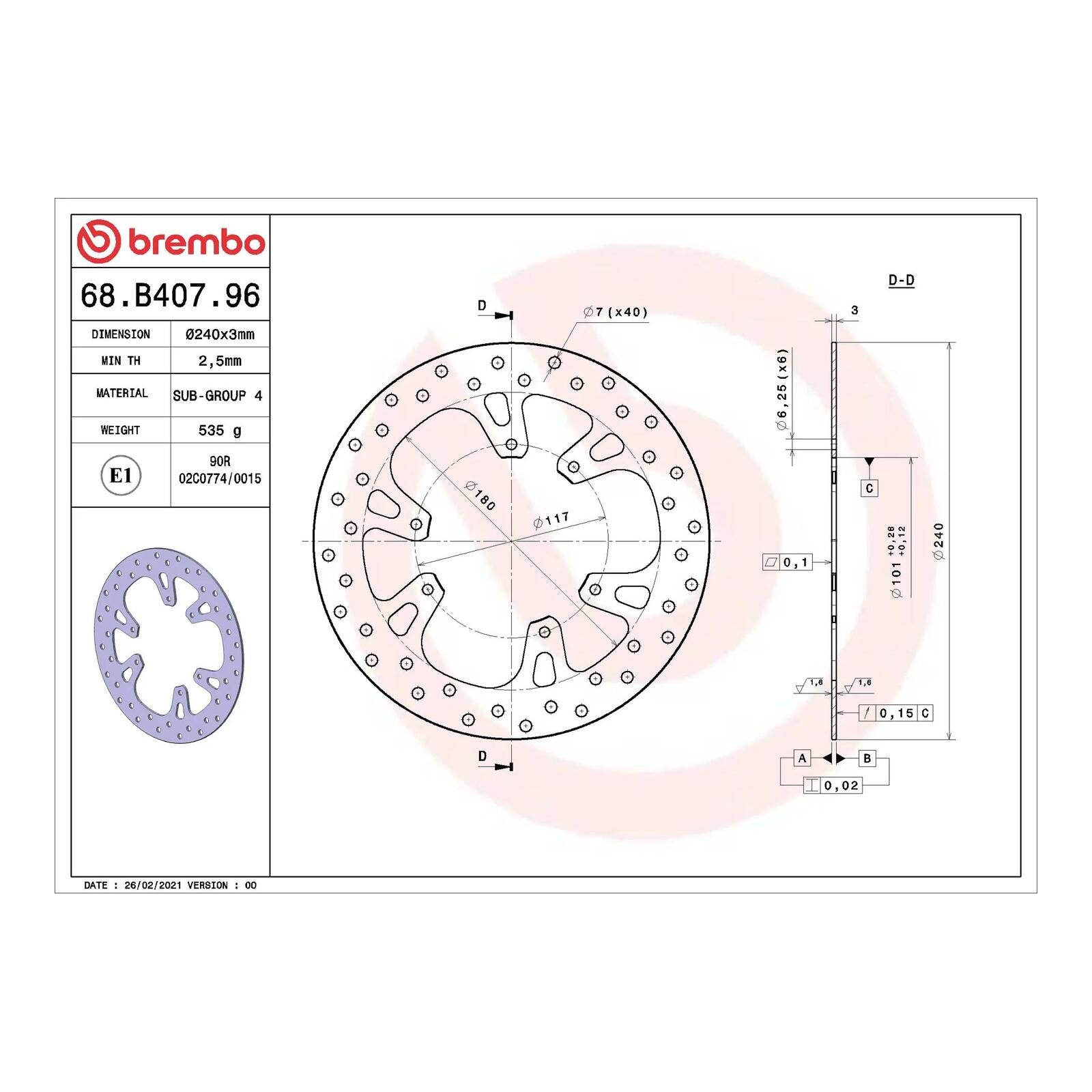 Brembo Prime Serie Oro Front Brake Disc 68B40796