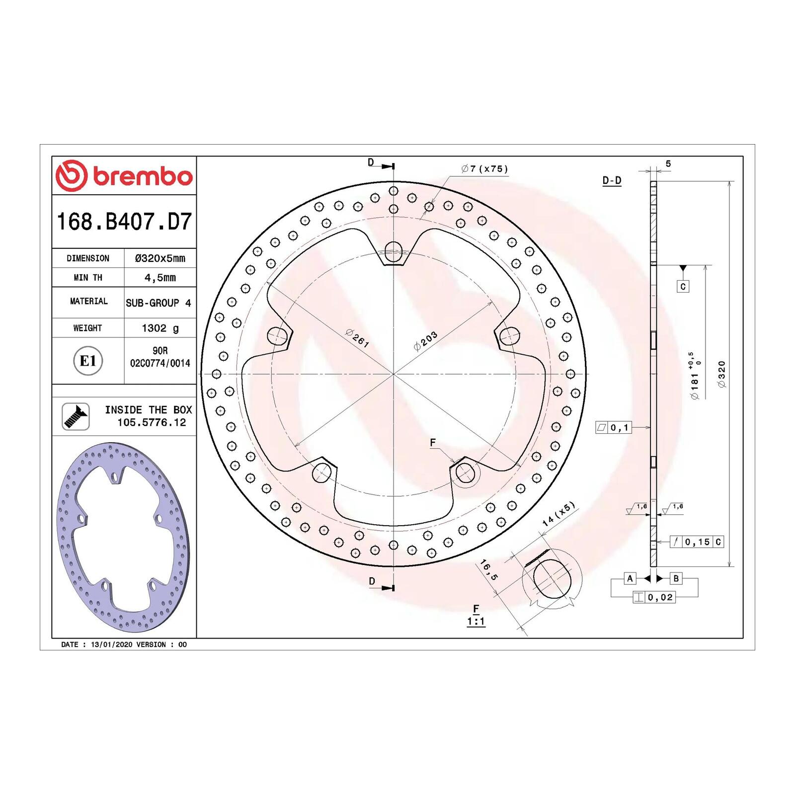 Brembo Prime Serie Oro Front Brake Disc 68B407D7
