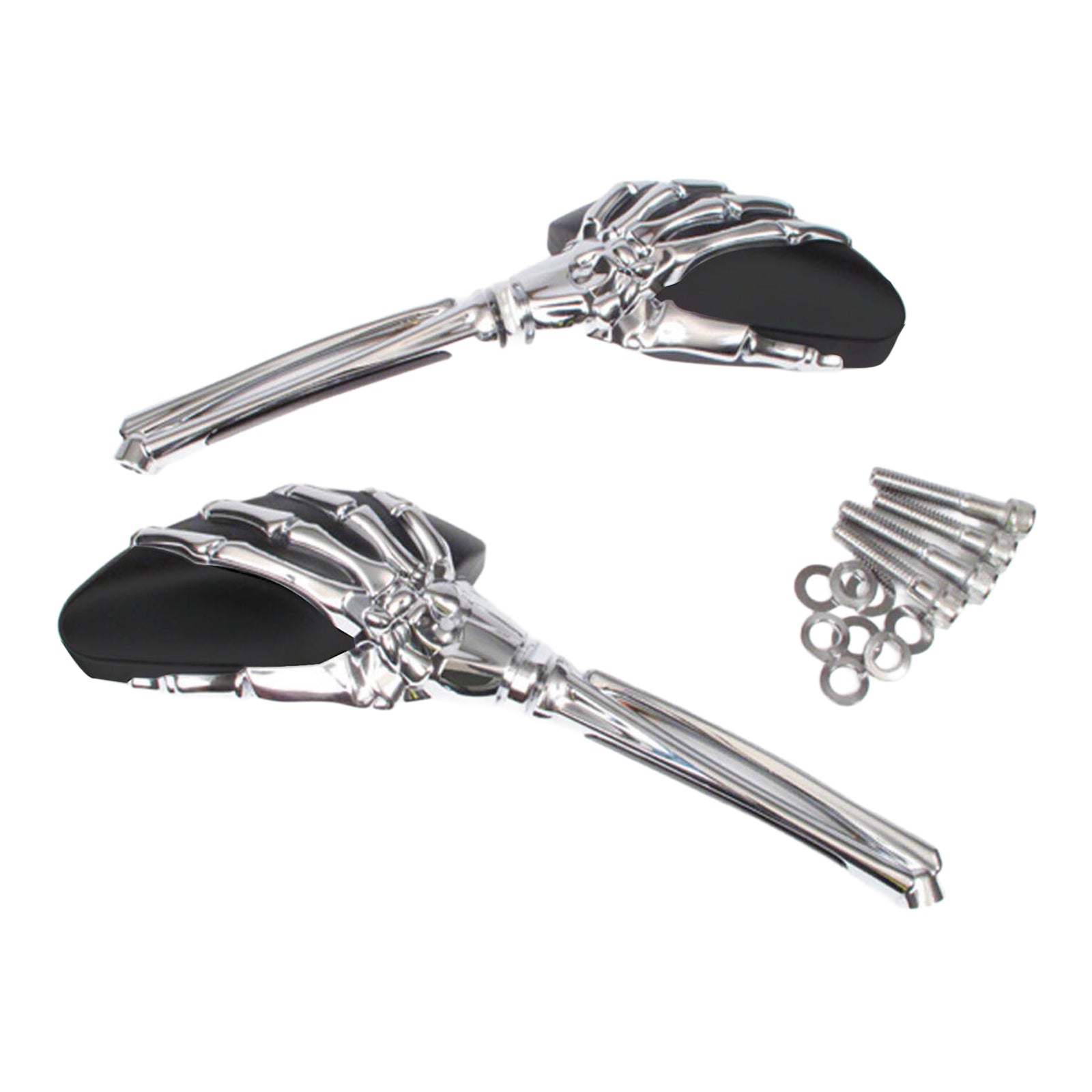 Whites Mirror - Universal Skeleton Hand Chrome / Black Harley (Pair)