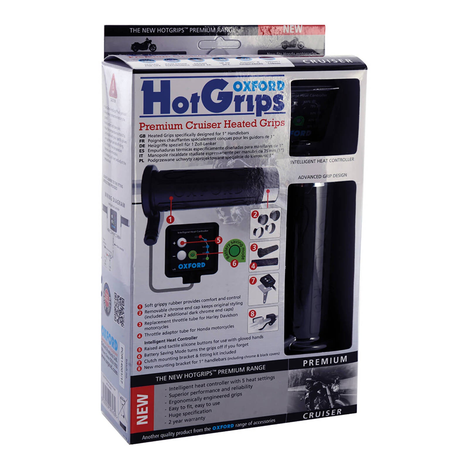 Oxford HotGrips® Premium Cruiser (1 Inch Bar) with V8 Switch
