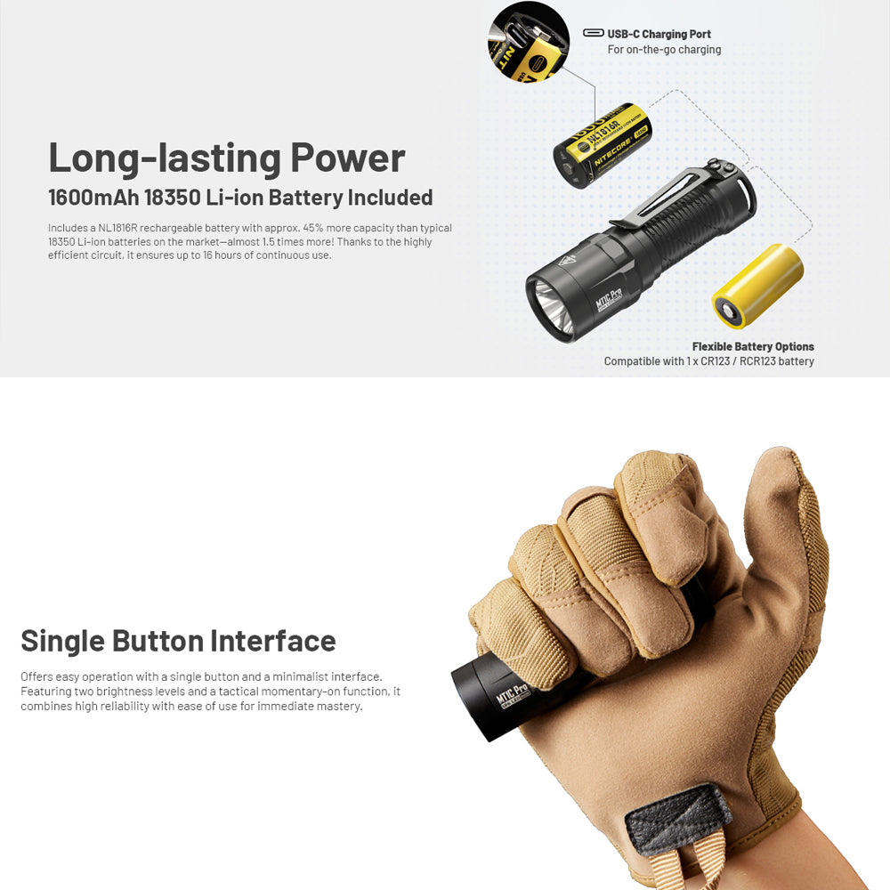 NITECORE MT1C PRO 1000 LUMEN IP68 EDC FLASHLIGHT 505 YARDS THROW