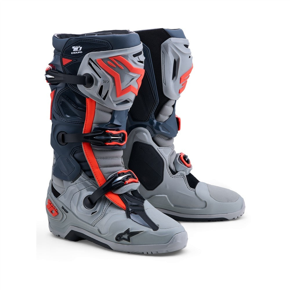 Alpinestars Tech-10 Enduro Boots - Mid Gray/Dark Gray/Red Fluoro