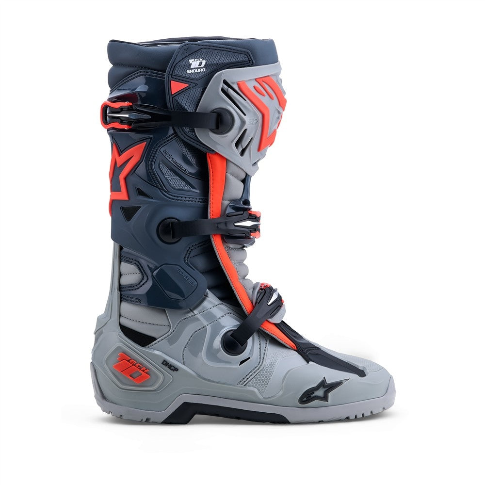 Alpinestars Tech-10 Enduro Boots - Mid Gray/Dark Gray/Red Fluoro