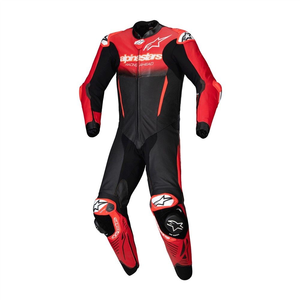 Alpinestars GP-R7 1-Piece Leather Suit - White/Black/Red Fluoro