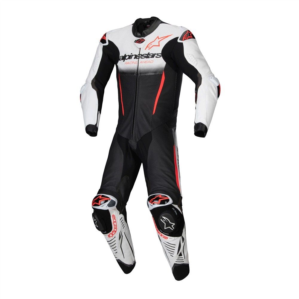 Alpinestars GP-R7 1-Piece Leather Suit - White/Black/Red Fluoro