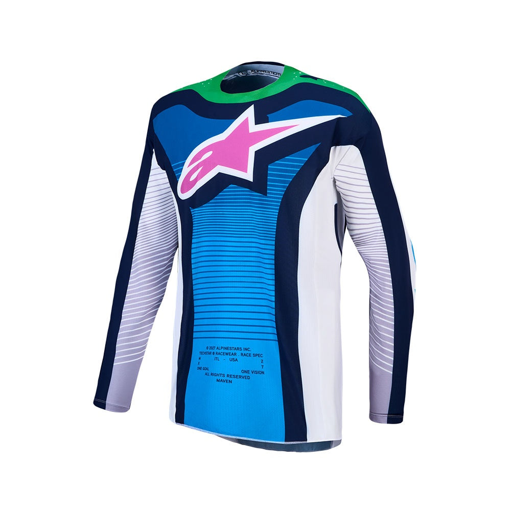 Alpinestars 2027 Techstar Maven Jersey White/Blithe Blue/Green Fluoro