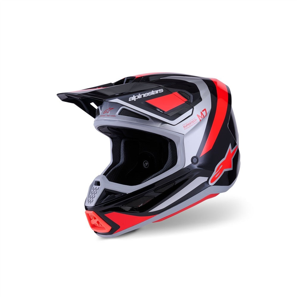 Alpinestars S-M7 Rise Helmet - Black/Sliver/Red Fluoro Gloss