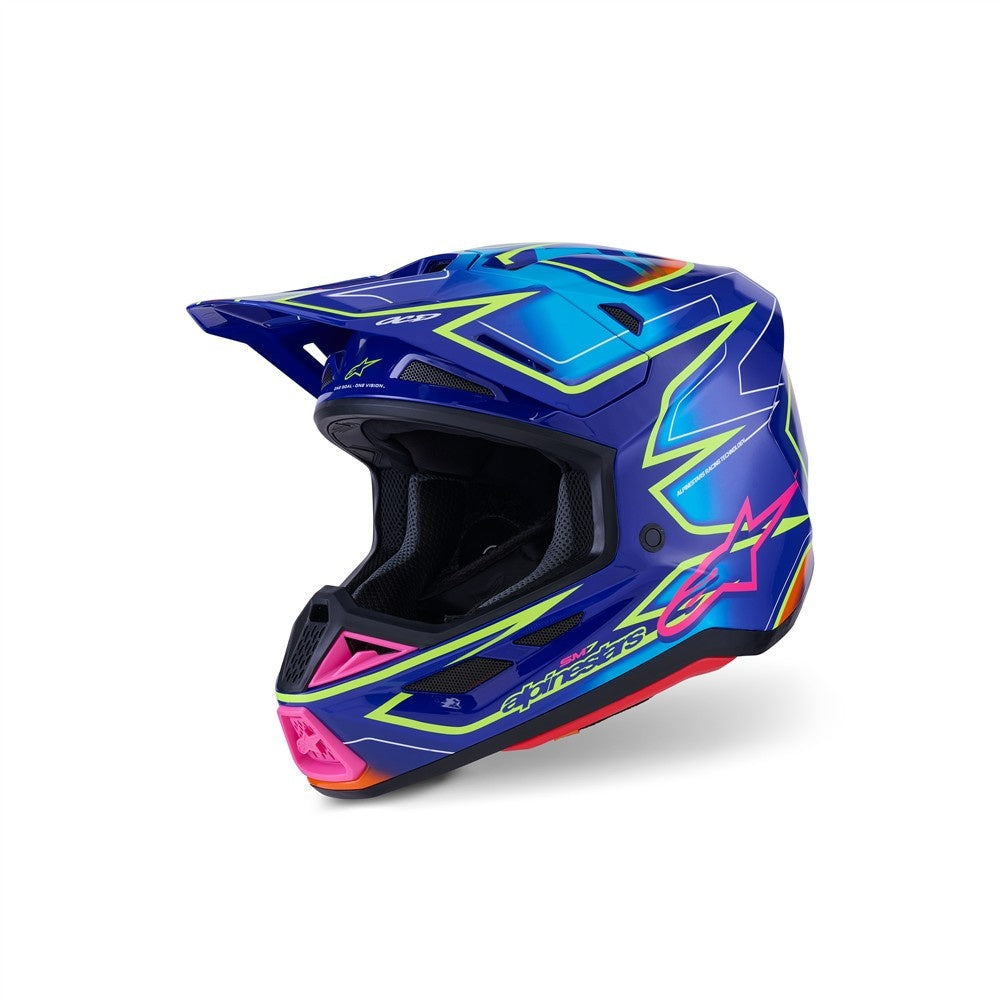Alpinestars S-M7 Cast Helmet - Blue/Pink/Yellow Fluoro Gloss