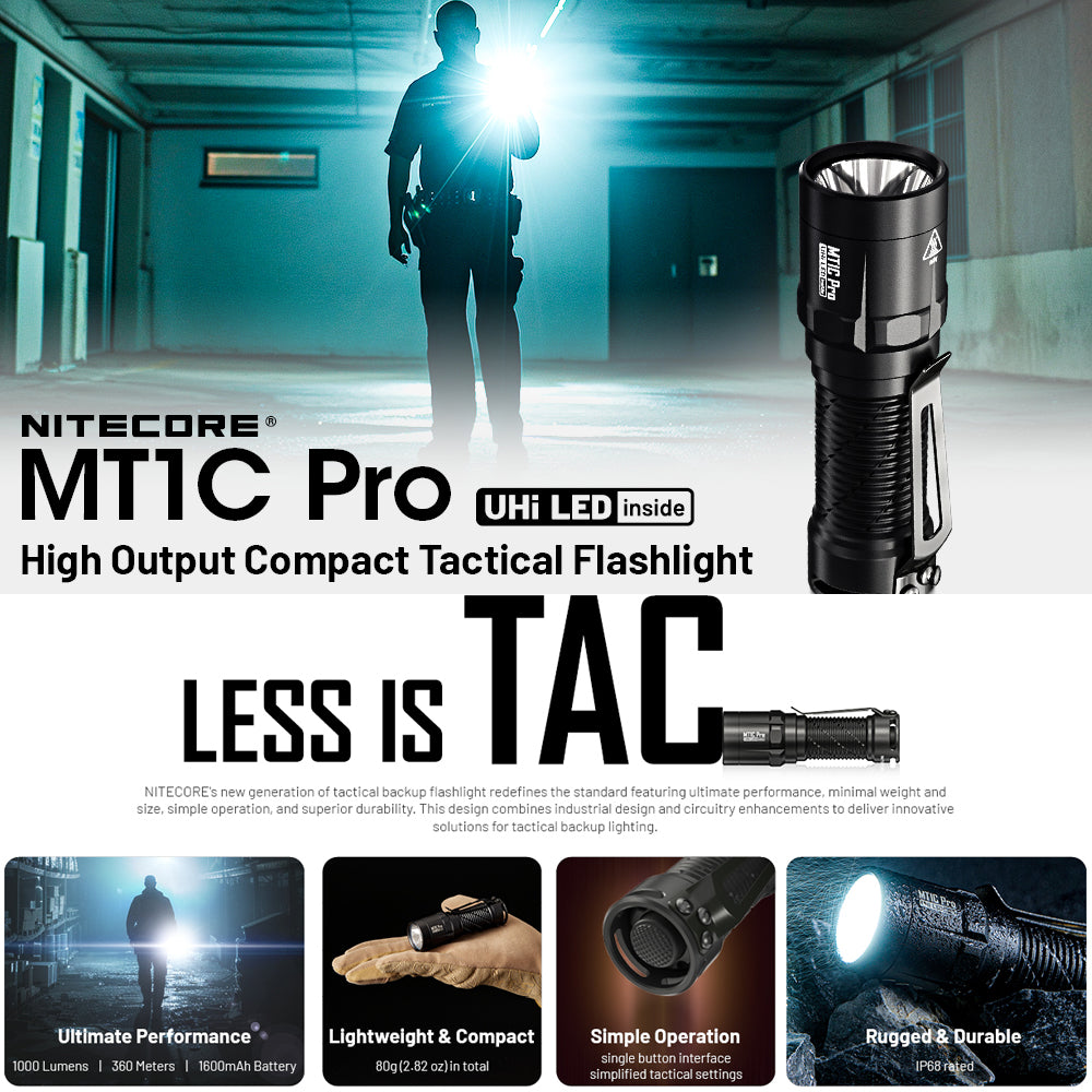 NITECORE MT1C PRO 1000 LUMEN IP68 EDC FLASHLIGHT 505 YARDS THROW