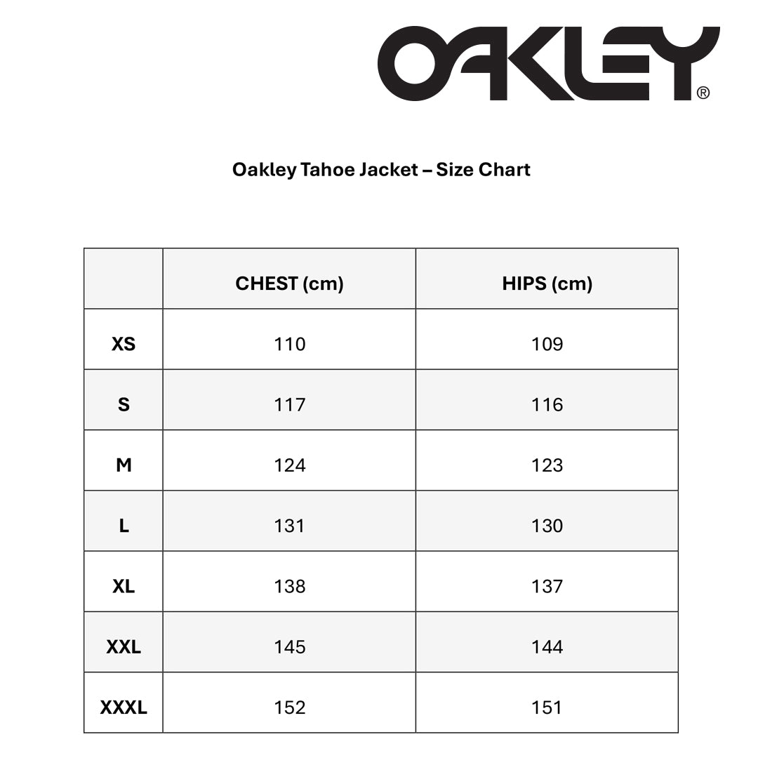 Oakley Tahoe Jacket size chart