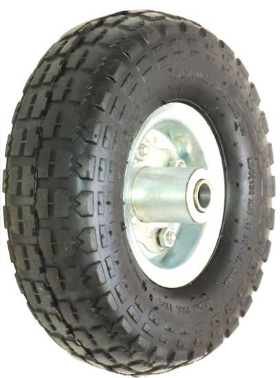 ASSEMBLY - 4" 2-Pc Steel Rim, Offset, 410/350-4 SOLID Block Tyre 16mm Flange Bearings - Chinese Trolley fitment