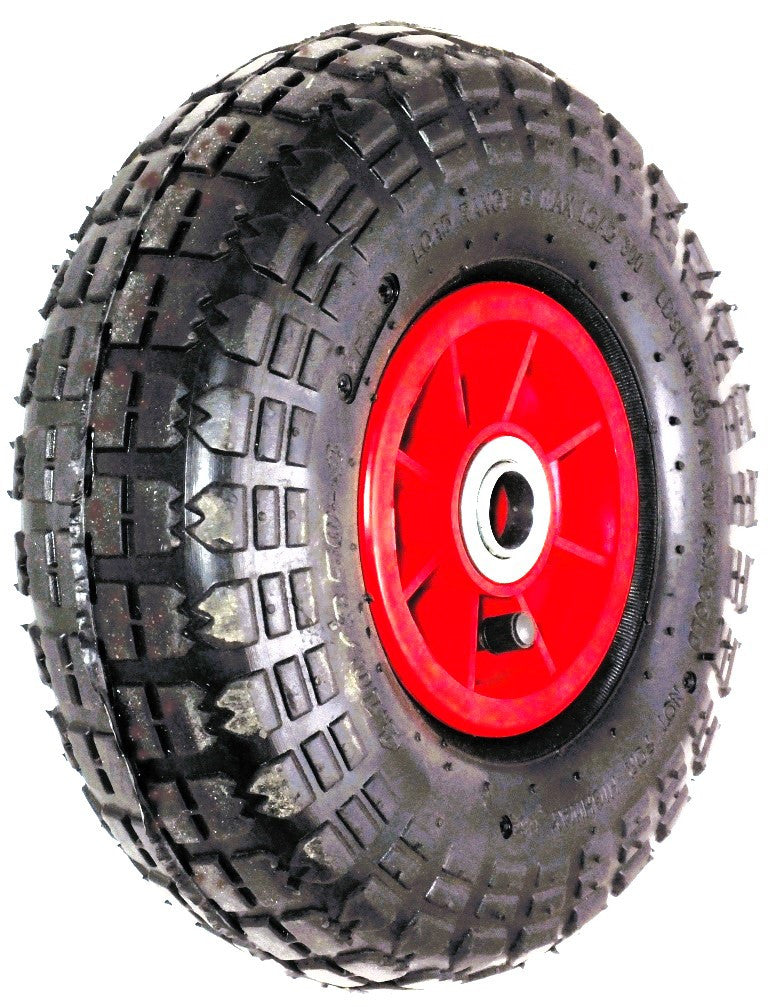 ASSEMBLY - 4"x55mm Red Plastic Rim, 410/350-4 2PR Block Tyre, 20mm Flange Bearings