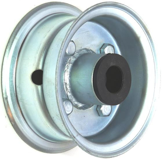 4"x2.00" 2-Pc Zinc Coated Rim, 35mm Bore, 62mm Hub Length, 35mm x 16mm Nylon Bushes