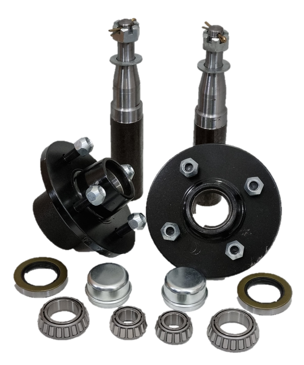 Hub Set, 1500Kg, 4-stud, 4" PCD, Cast Steel, High Speed Taper Roller Bearings