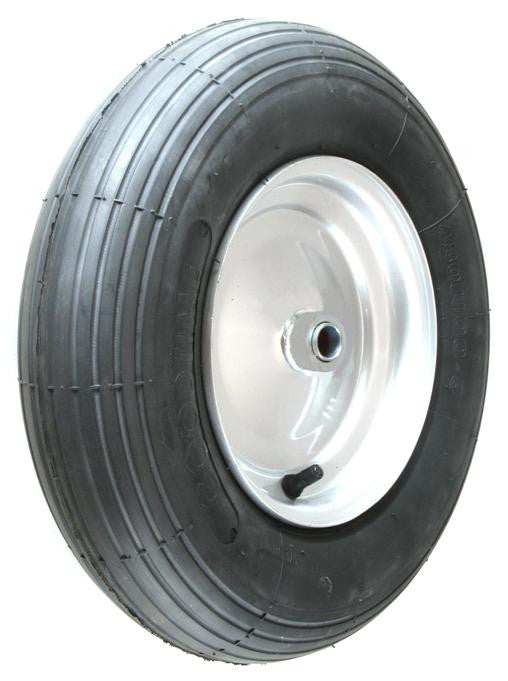 ASSEMBLY - 8"x65mm Steel Rim, 480/400-8 2PR V5501 Ribbed Barrow Tyre, ¾" Flange Bearings