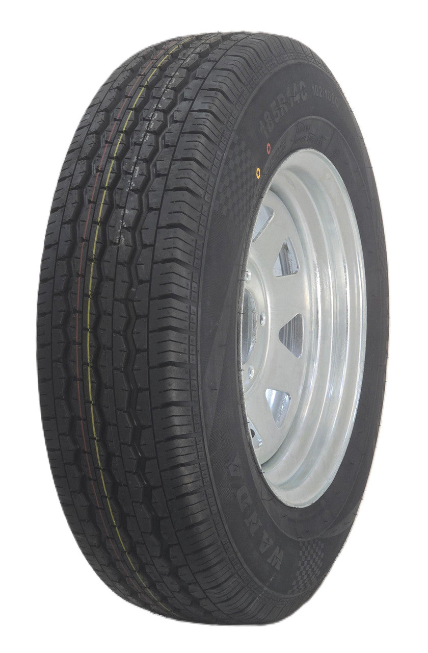 14"x6.00" Galv Steel Rim, 5/114.3 PCD, ET0, 84mm bore, fitted with 185R14C 102/100Q LT/Trailer Tyre