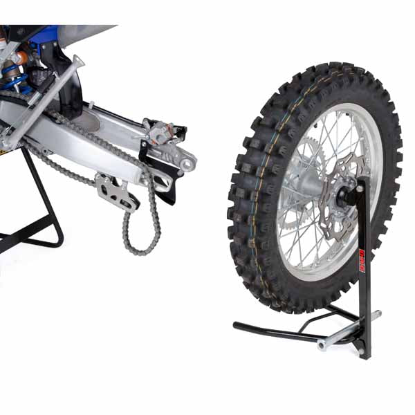 DF-D057-5201 - DRC E7520 Wheel Stand holds the wheel during your maintenance of front suspension or rear swingarm and can be used with wheels which have a shaft size of more than 16mm, hub width of up to 230mm and up to 21inch